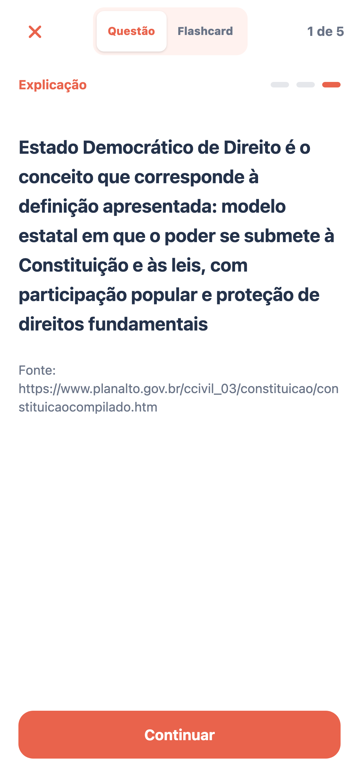 Explicação de Direito Constitucional após uma resposta no Fixou